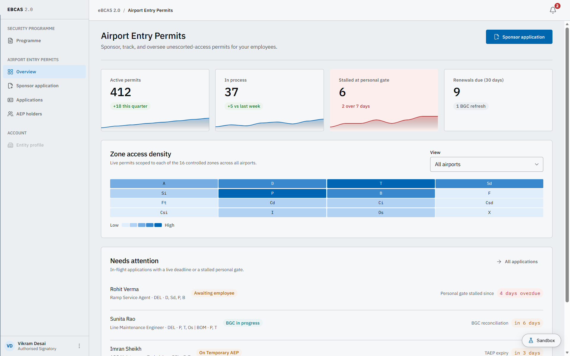 BCAS aviation security platform dashboard